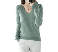 Suéter de Punto de Cachemira de Las Señoras, Cuello en V, Señoras Suéter Casual Suéter de Punto, Color Sólido Suave Suéter de Punto, Suéter Casual de Manga Larga con Cuello en V (Verde,XXL)