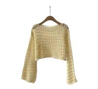 Suéter de punto de ganchillo de manga larga transpirable para mujer, para playa, bikini, diseñado para verano, uso casual y vacaciones (beige)