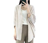 Suéter de punto de lana merina para mujer, poncho abierto al frente, capa Ruana para otoño e invierno, Milk Camel, talla única