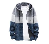 Suéter de punto de manga larga con bloques de color para hombre, suéter de punto a rayas de ganchillo para otoño e invierno 2024 a la moda, B-594 Azul rey, XL