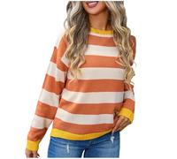 Suéter de punto de manga larga para mujer, para otoño e invierno, cuello redondo, a rayas, holgado, de gran tamaño, cálido, suave, 2025, naranja, XL