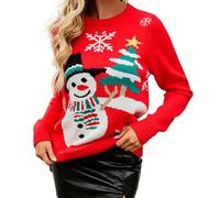 Suéter de punto de muñeco de nieve festivo de primavera 2026 para acogedor, suéter de gran tamaño, para fiestas, novedad, hilo suave, informal, para invierno, rosso, L