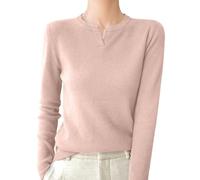 Suéter de punto fino con cuello de muesca para mujer, manga larga, ajuste | Cuello de muesca sutil, sensación de textura acanalada, silueta aerodinámica, básico en capas, jersey elástico diario
