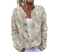 Suéter de punto floral para mujer, de manga larga, con botones frontales abiertos, para otoño de 2025, 1F-Blanco, S