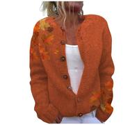 Suéter de punto floral para mujer, de manga larga, con botones frontales abiertos, para otoño de 2025, 1D-naranja, M