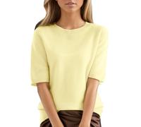 Suéter de punto genérico de manga corta para mujer de punto de verano de color sólido suéteres cuello redondo suéter tops chic y elegante ligero gancho casual para primavera, Ye2, XXL