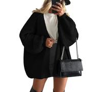 Suéter de punto grueso de gran tamaño para mujer, con frente abierto, manga larga tipo farol, suéter ligero de punto con frente abierto, Negro, L