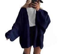 Suéter de punto grueso para mujer, de gran tamaño, con frente abierto, casual, manga larga tipo farol, abrigo de otoño, cárdigan de moda, azul oscuro, L