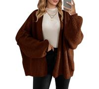 Suéter de punto grueso para mujer, de gran tamaño, con frente abierto, manga larga tipo farol, con botones, de punto grueso, holgado, para otoño, marrón, 3XL