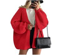 Suéter de punto grueso para mujer, de gran tamaño, con frente abierto, manga larga tipo farol, de punto, frente abierto, ligero, abrigo, rojo oscuro, L