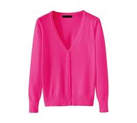 Suéter de punto ligero con cuello en V y botones frontales para mujer, hot pink, 4XL