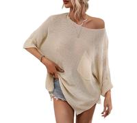 Suéter de punto liso informal para mujer, novedad de primavera y verano de 2023, cuello redondo, prendas de punto caladas, estilo perezoso, jersey holgado de gran tamaño para mujer-albaricoque-XL