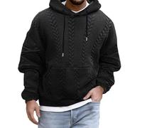 Suéter de punto para hombre, diseño de retazos, jacquard, de manga larga, con capucha, de gran tamaño, estético, informal, ropa de calle, S-3XL, Negro, L
