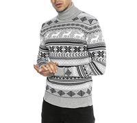 Suéter de Punto para Hombres Estilo Noruego Jersey de Cuello de Tortuga Gris L