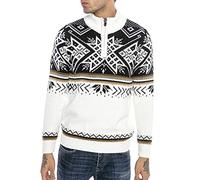 Suéter de Punto para Hombres Estilo Noruego Jersey Pulóver con Cuello Alto y Cremallera Blanco M