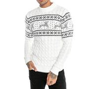 Suéter de Punto para Hombres Estilo Noruego Jersey Slim-Fit Plait Reindeer Blanco S