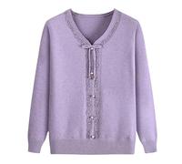 Suéter De Punto para Mujeres De Mediana Edad Y Mayores, con Lazo Y Cuello En V, Elegante Suéter para Señoras Mayores, Jersey De Manga Larga con Estampado De Diamantes De Imitación, Sudaderas, P