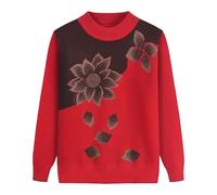 Suéter De Punto para Señoras Mayores Y De Mediana Edad con Forro Polar, Suéter De Punto para Señoras Mayores, Suéter Suave De Manga Larga con Cuello Redondo, Suéter De Otoño Invierno con Esta