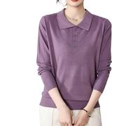 Suéter De Punto para Señoras Mayores Y De Mediana Edad, Suéter Clásico con Solapa, Suéter De Punto para Señoras Mayores, Suéter Texturizado De Color Sólido, Sudadera Ligera Y Suave De Manga