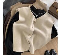 Suéter de punto sin mangas con cuello en V para mujer, para ocio, moda, calle, retro, citas, compras, fiestas, cuatro estaciones, gris oscuro (talla única, blanco)