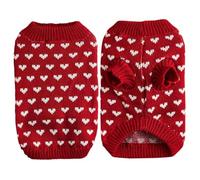 Suéter de punto suave y elástico para perros pequeños con bonito patrón de corazón, cómodo y cálido para gatos y perros, uso diario, Navidad, boda, rojo, talla M, sudadera para mascotas, talla S