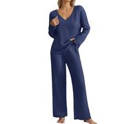 Suéter De Punto Traje Wide Leg Pantalones Y Sudaderas Conjuntos De Tejido De Invierno Mujer Color Sólido Casual Conjuntos De 2 Piezas Para Jerseys Conjunto Dos Piezas de Tejido Mujer Punto