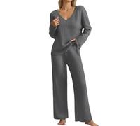Suéter De Punto Traje Wide Leg Pantalones Y Sudaderas Conjuntos De Tejido De Invierno Mujer Color Sólido Casual Conjuntos De 2 Piezas Para Jerseys Conjunto Dos Piezas de Tejido Mujer Punto