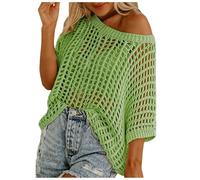 Suéter de Verano para Mujer, Cuello Redondo Manga Corta, Informal de Punto Ganchillo, Blusa como Cover Up de Playa y Bikini