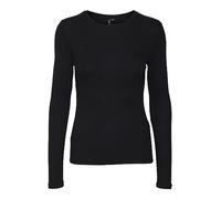 Suéter Delgado de Manga Larga Cuello Redondo Camiseta con Ribete Ajustado VMROMA, Color:Negro, Talla:XL