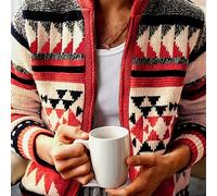 Suéter deportivo casual para hombre, cuello con cierre de cremallera, diseño y estiloso, estampado geométrico de inspiración étnica y retro, ideal para otoño e invierno