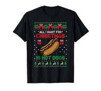 Suéter Feo All I Want For Christmas Is Hot Dogs Holiday Camiseta