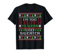 Suéter Feo con Texto en inglés I'm Too Cute to Wear Christmas Camiseta gráfica económica, Hombre, Negro, L