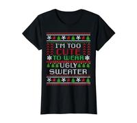 Suéter Feo con Texto en inglés I'm Too Cute to Wear Christmas Camiseta gráfica económica, Mujer, Negro, XS