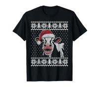 Suéter feo de cara de vaca, suéter feo de Navidad sombrero de Papá Noel de vaca Camiseta