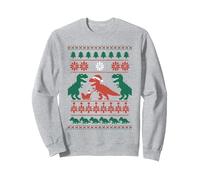 Suéter Feo de Dinosaurio navideño - Papá Noel Retro T-Rex Sudadera, Unisex para Adultos, Gris Jaspeado, L