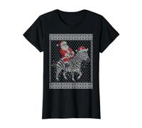 Suéter Feo de Navidad Cebra, Papá Noel Montando una Cebra Navidad niños Camiseta gráfica económica, Mujer, Negro, XS