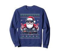 Suéter Feo de Navidad con diseño de Papá Noel DJ Sudadera, Unisex para Adultos, Azul Marino, XL