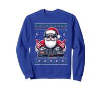 Suéter Feo de Navidad con diseño de Papá Noel DJ Sudadera, Unisex para Adultos, Azul Real, XXL