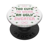 Suéter Feo de Navidad con Estampado Demasiado Lindo para Llevar suéter Feo PopSockets PopGrip Adhesivo