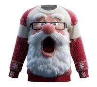 Suéter feo de Navidad para hombre, camisa de Navidad del Reino Unido, camisetas novedosas de cuello redondo, casual, cómodo, para golf, sudadera divertida con estampado de Papá Noel, 04-rojo, 3XL