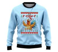 Suéter feo de Navidad para hombre, F-CAW-F, cuello redondo, suéter feo de Navidad, ligero, divertido, grito, pollo, suelto, a la moda, ropa de Navidad masculina, azul claro, 3XL