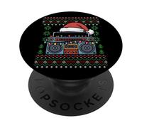 Suéter Feo de Navidad Retro de los años 80 con música Boombox PopSockets PopGrip Adhesivo