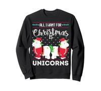 Suéter Feo Divertido de Navidad con Texto en inglés All I Want For Christmas Is Unicorns Sudadera