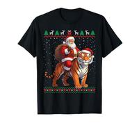 Suéter Feo Divertido de Papá Noel Montando un Tigre Camiseta