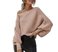 Suéter fino genérico para mujer, media temporada, otoño, cuello redondo, manga larga, alto, color liso, de punto, túnica, hombros descubiertos, personalizado, abrigo informal, versátil, caqui, M