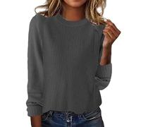 Suéter fino para mujer, manga larga, cuello redondo, suéter cálido, para mujer, invierno, talla grande, sudadera, de punto versátil, suéter, color liso, simple, alto, informal, ligero, túnica para
