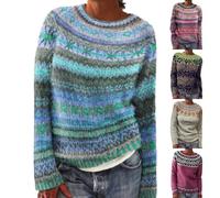 Suéter fino para mujer, manga larga, cuello redondo, suéter para mujer, invierno, cálido, elegante, corto, sudadera, color ensamblar, suéter, informal, de punto, grande, grande, para casa, túnica