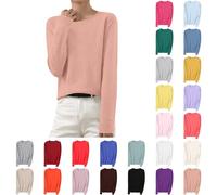 Suéter fino para mujer, manga larga, cuello redondo, suéter para mujer, media temporada, otoño, sudadera, informal, simple, suéter, color liso, ligero, para casa, diario, manga larga, talla grande