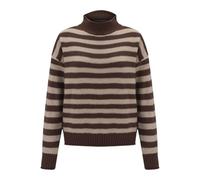 Suéter genérico ligero mujer elegante sub suéter de manga larga mujer cuello alto térmica sudadera vintage rayas suéter casual manga larga color ensamblar túnica personalizada sudadera, café, XXL