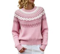 Suéter genérico mujer noruego invierno cálido elegante suéter de punto cuello redondo manga larga sudaderas vintage con patrón de túnica gran tamaño elácstico de gran tamaño ropa mujer otoño invierno